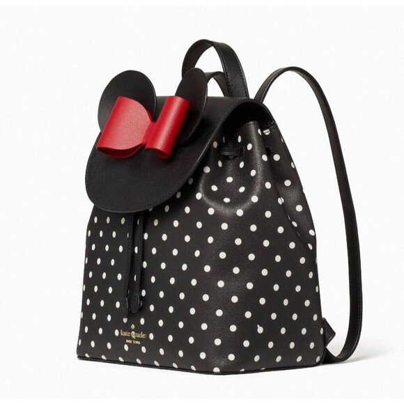 New Kate Spade Disney X Minnie Mouse Backpack Grain Leather Black Multi - Picture 3 of 4